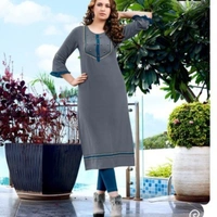 Aarvi Rayon Straight Kurti - XXL,  Navy blue