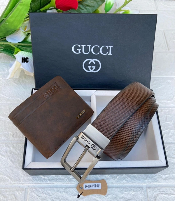 GUCCI BELT & WALLET COMBO - BROWN