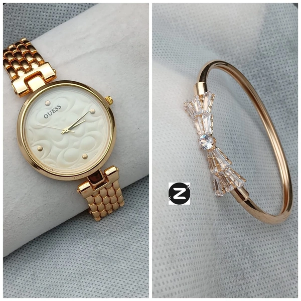 Guess Watch & Kada Combo - GOLD