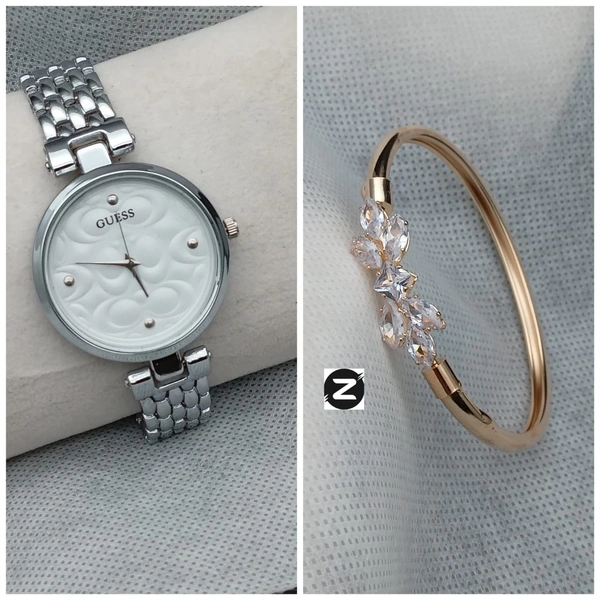 Guess Watch & Kada Combo - SILVER