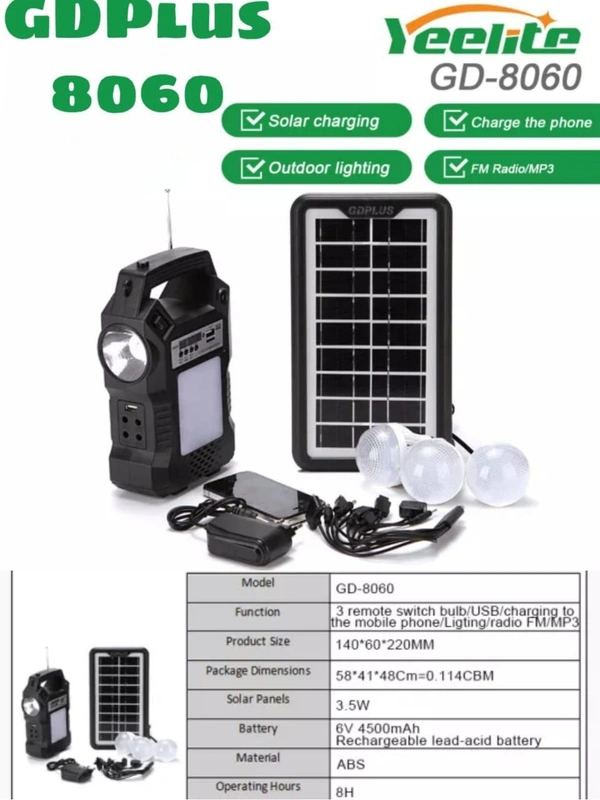 GD-plus (GD-8060) Solar street lighting system with 2 in 1 light (led torch n lantern) 
