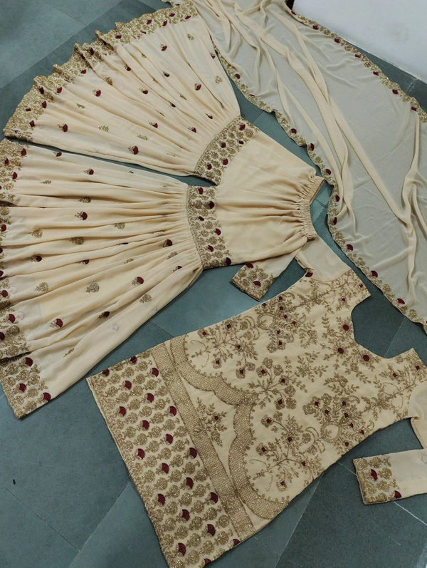 Designer Sharara Suit - Off white