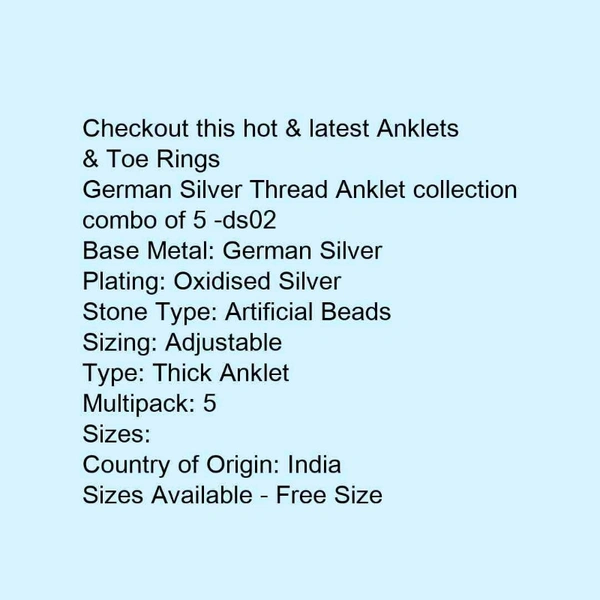 German Silver Thread Anklet collection combo of 5 -ds02 - india, 5.0