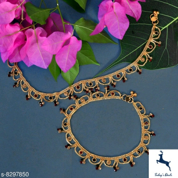Golden Color Glass Studded Anklet for Girl and Women - 5.0