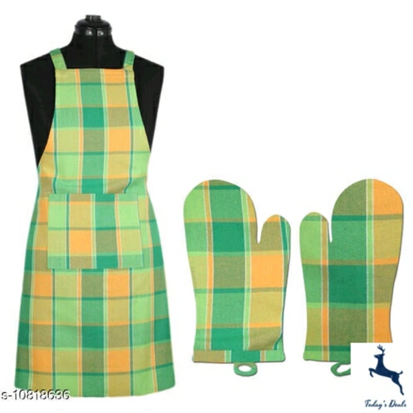  Cotton Checked Apron And Oven Glove Set Of 5 PcCotton Checked Apron And Oven Glove Set Of 5  - 4.8