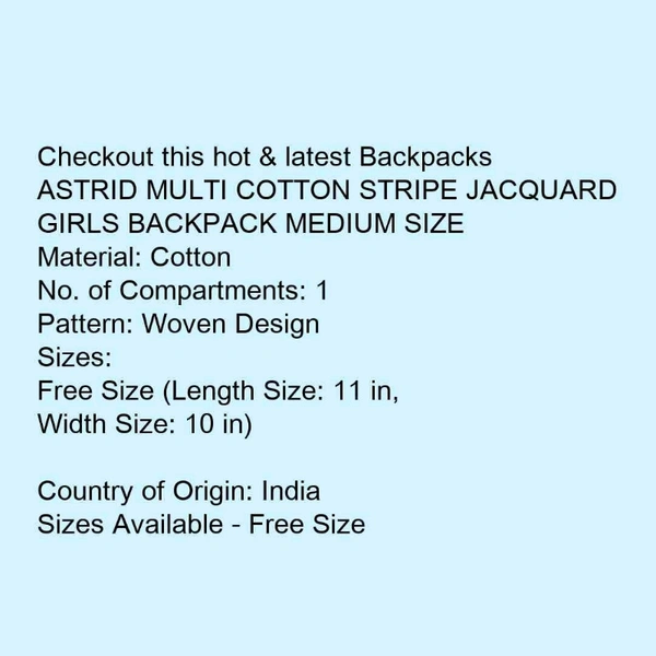 ASTRID MULTI COTTON DHURRY GIRLS BACKPACK MEDIUM SIZE - 5.0