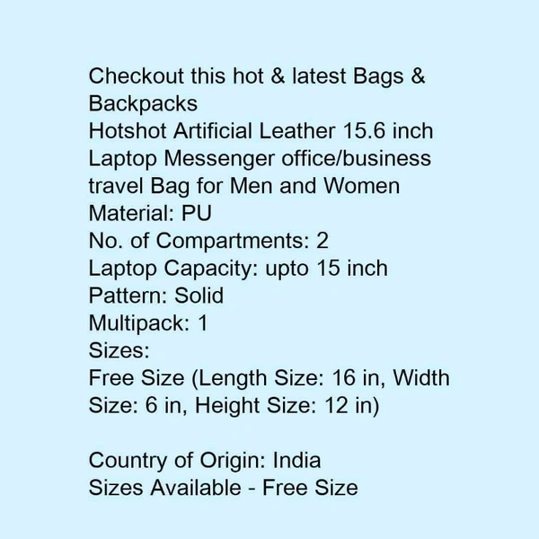 Hotshot Artificial Leather 15.6 inch Laptop Messenger office/business travel Bag for Men and Women - 5.0