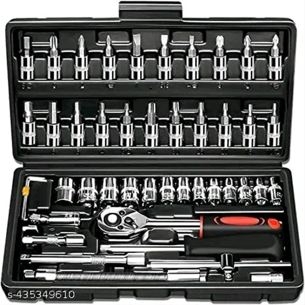 Tool Kit 46 Pieces Drive Socket Set Auto Repair Hand Tool Ratchet Wrench Set - Wild Watermelon