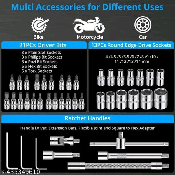 Tool Kit 46 Pieces Drive Socket Set Auto Repair Hand Tool Ratchet Wrench Set - Wild Watermelon