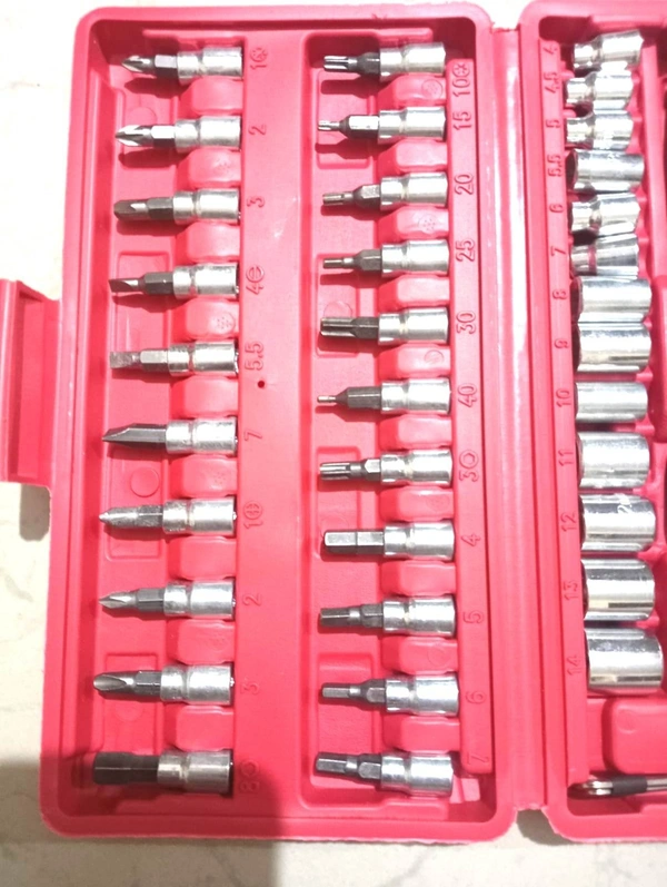 Tool Kit 46 Pieces Drive Socket Set Auto Repair Hand Tool Ratchet Wrench Set - Product Breadth: 1 Cm Product Height: 1 Cm Product Length: 1 Cm, Red
