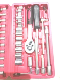 Tool Kit 46 Pieces Drive Socket Set Auto Repair Hand Tool Ratchet Wrench Set - Product Breadth: 1 Cm Product Height: 1 Cm Product Length: 1 Cm, Red