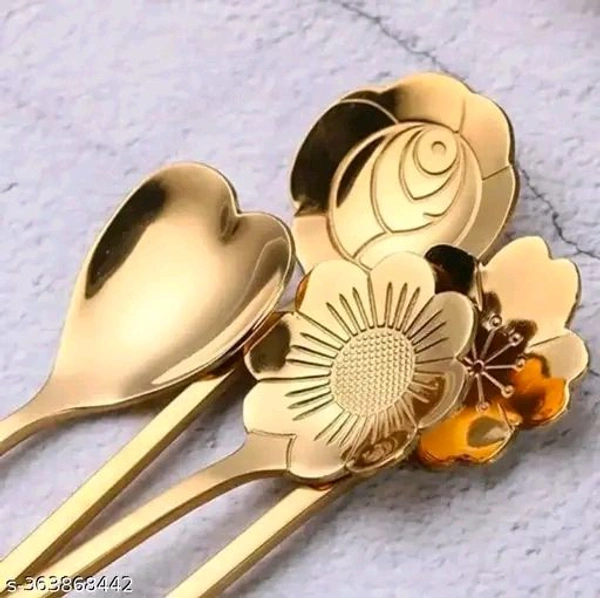 Golden Spoon Set/Coffee Spoon/Dessert Spoon/Cutlery Kitchen Tableware/Stainless Steel Gold Flower Shape Coffee Spoon with Package Bag, 18cm, 4 Pcs Different Coffee SpoonName: Golden Spoon Set/Coffee Spoon/Dessert Spoon/Cutlery Kitchen Tableware/Stainless Steel Gold Flower Shape Coffee Spoon with Package Bag, 18cm, 4 Pcs Different Coffee SpoonMaterial: Stainless SteelProduct Breadth