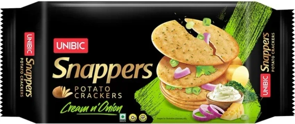 Unibic Snappers Potato Crackers Cream 'n' Onion  Flavour Packet(75g x 4 N), 300g
