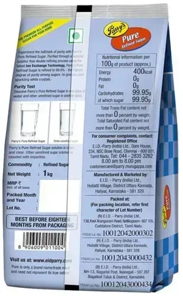 Parry's Pure Refined Sugar Sulphur Free Process Jar, 1 kg - 1 Kg