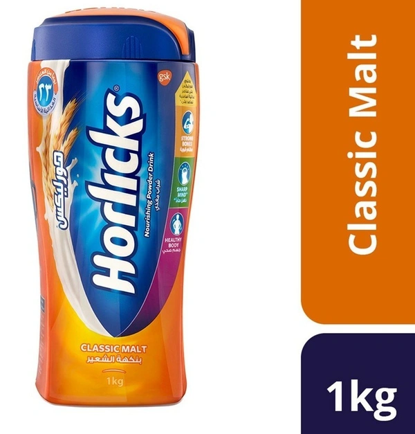 Horlicks Classic Malt Nourishing Powder Drink Jar, 1Kg - 1Kg