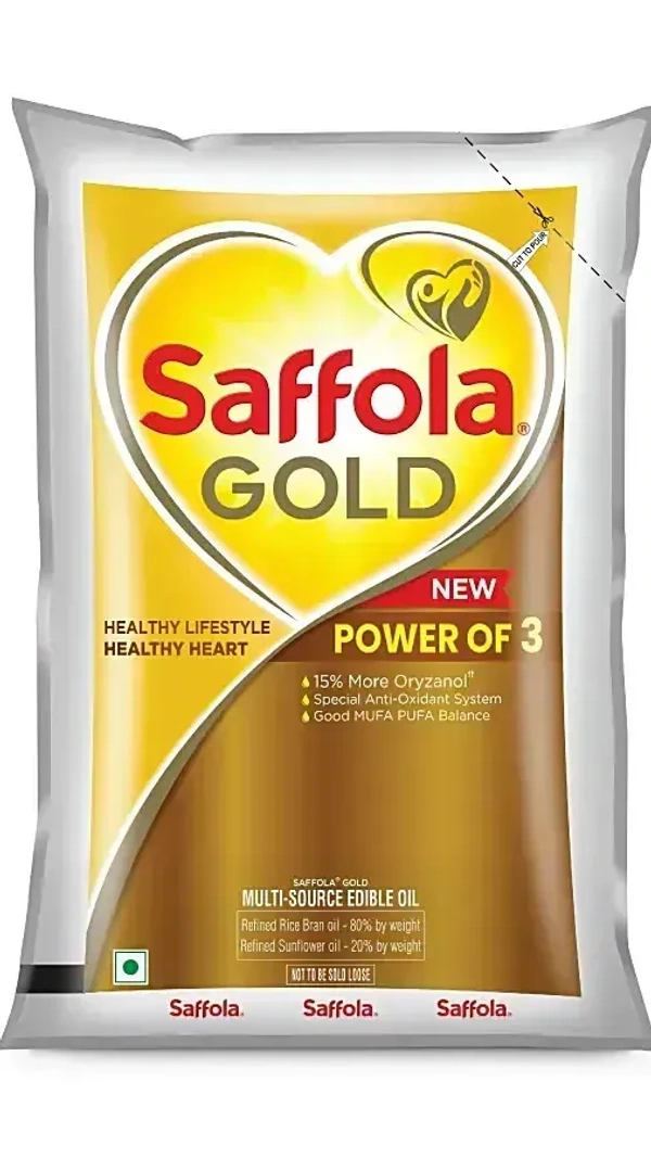 Saffola Gold Refined Cooking oil Blended Rice Bran& Sunflower Oil, 1 ltr