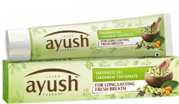 Lever Ayush Freshness Gel Natural Ayurvedic Cardamom Toothpaste, 80g - 80g