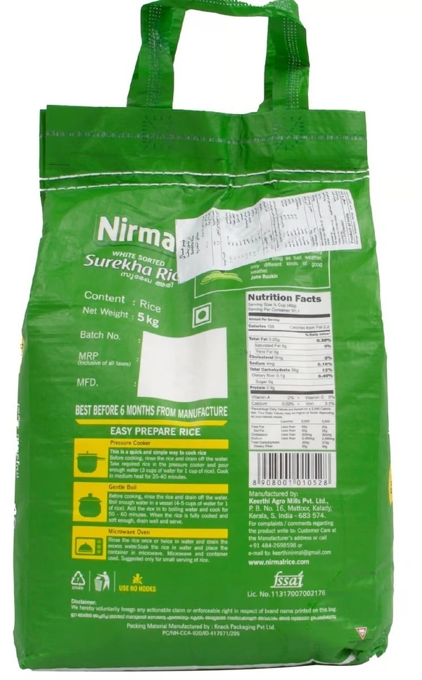 Nirmal White Sorted Surekha Rice, 5 kg - 5 kg