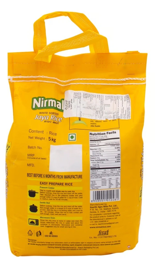 Nirmal White Sorted Jaya Rice, 5 kg - 5 kg