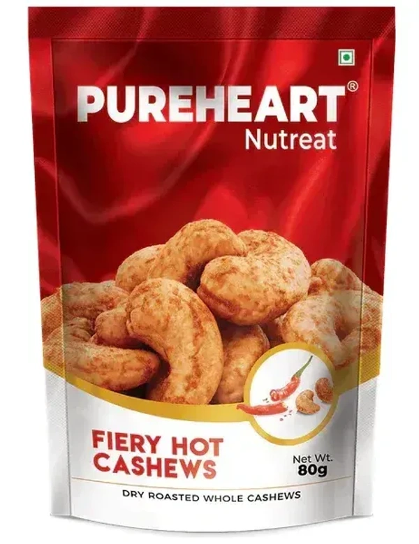 Pure Heart Pureheart Nutreat Fiery Hot Cashews (Dry Roasted Whole Cashews), 80g - 80g