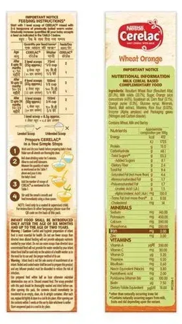 Nestle Cerelac Wheat Orange Baby Cereal With Milk 8 to 12 months, 300g - 300g