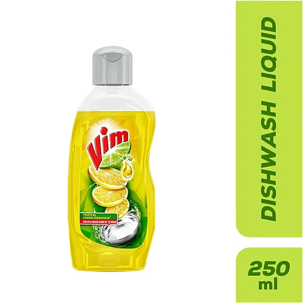 Vim Dishwash Liquid - With Power of Lemons, 250 ml Bottle - 250ml