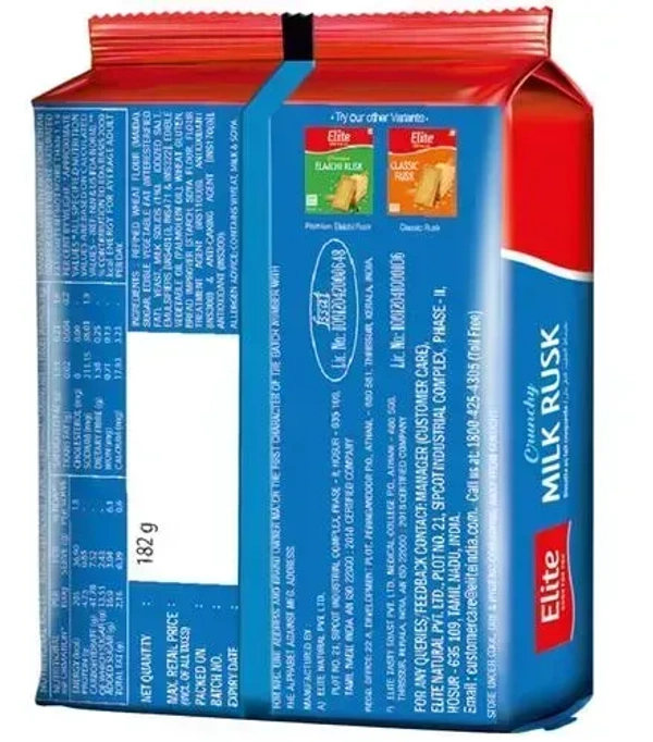 Elite Rusk Crunchy Milk Rusk, 218g - 182g