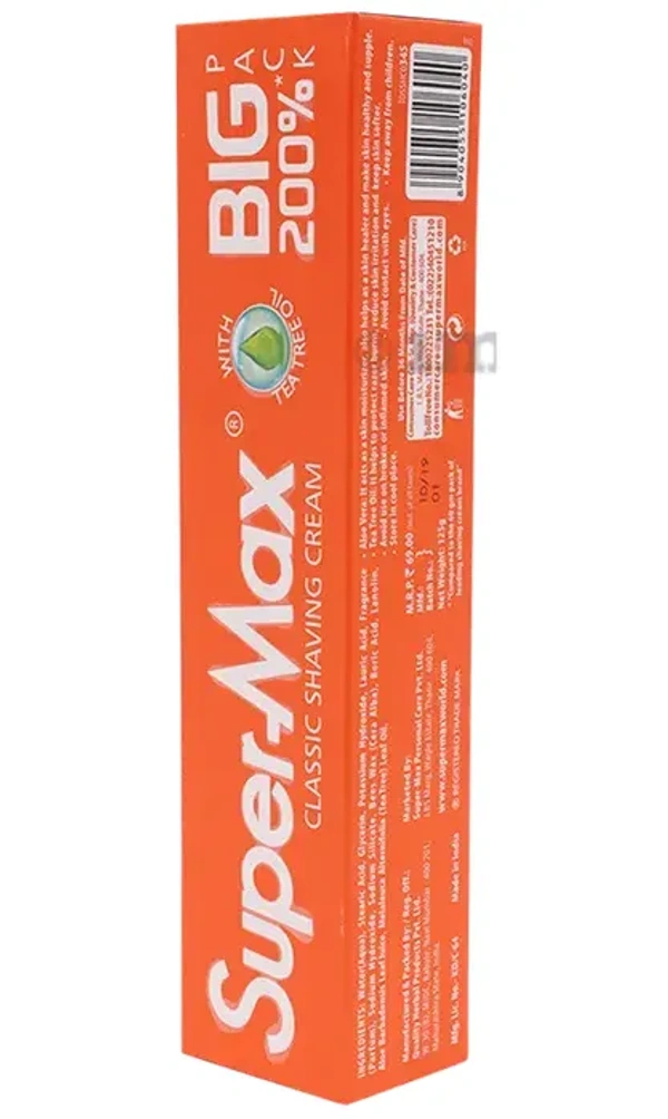 Super Max Super-Max Cream Classic With Tea Tree Oil Shaving, 125g - 125g