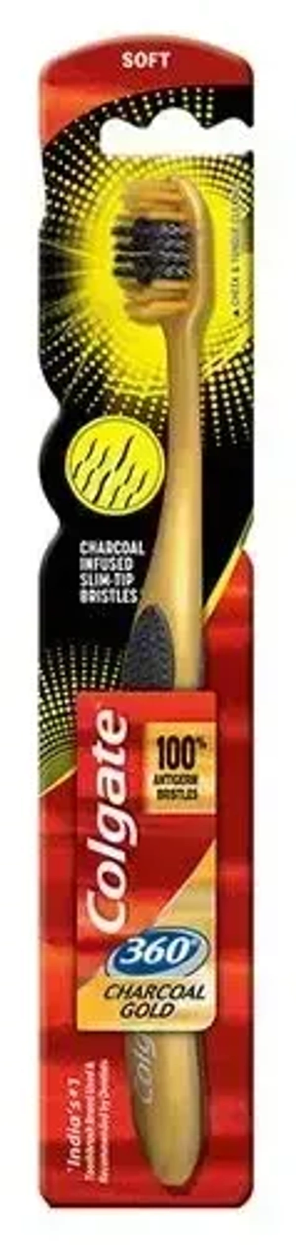 Colgate Toothbrush 360 Degree Charcoal Gold Soft Bristles, 1 pcs - 1 pcs