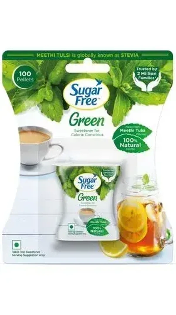 Sugar Free Green Sweetener - With Natural Stevia, Zero Calories, 100 pcs Pellets - 100pcs