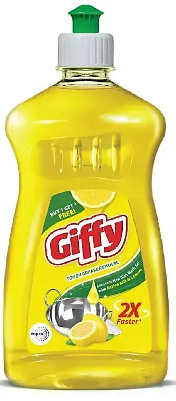 Giffy Lemon and Active Salt Dishwash Cleaning Gel, 500 ml - 500 ml