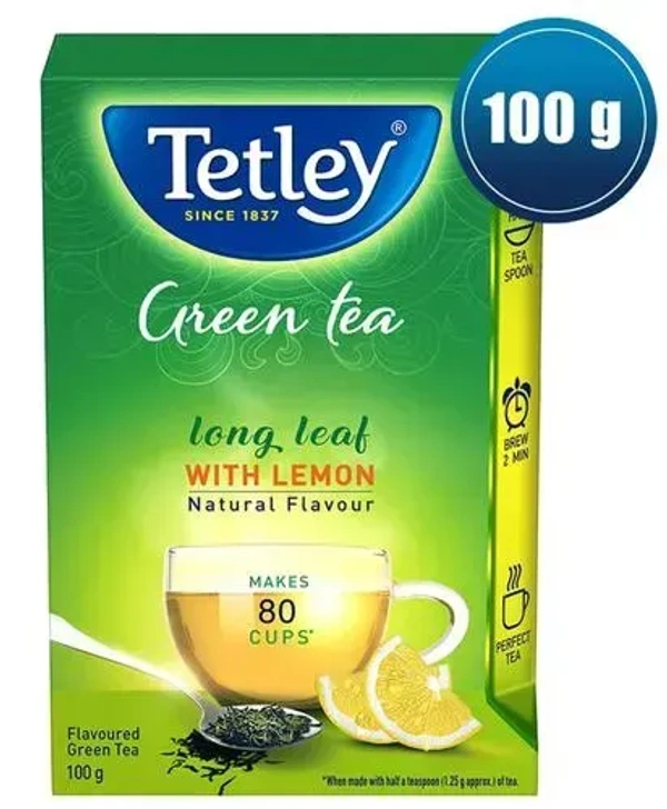 Tetley Long Leaf Green Tea, Lemon, 100g - 100g