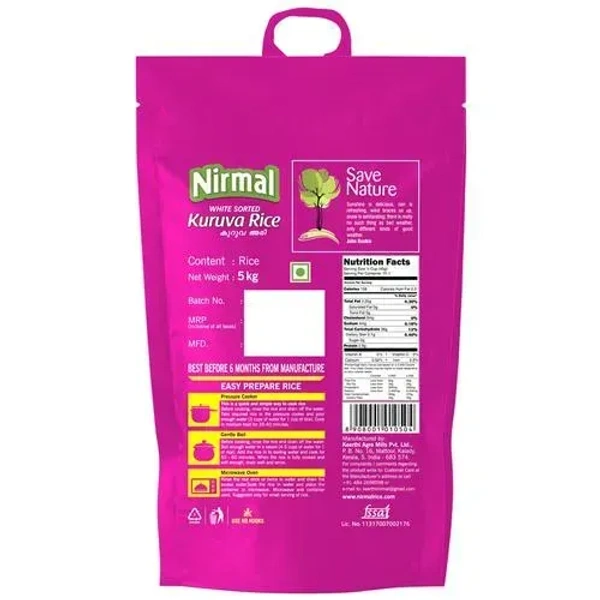 Nirmal White Sorted Kuruva Rice, 5 kg - 5 kg