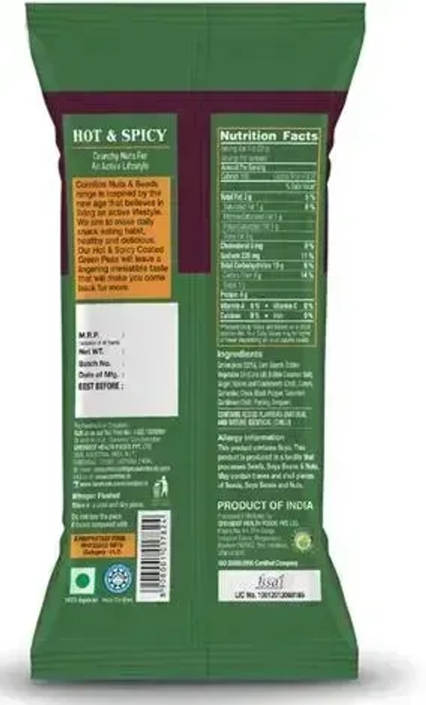 Cornitos Coated Green Peas Hot& Spicy, 28g - 28g