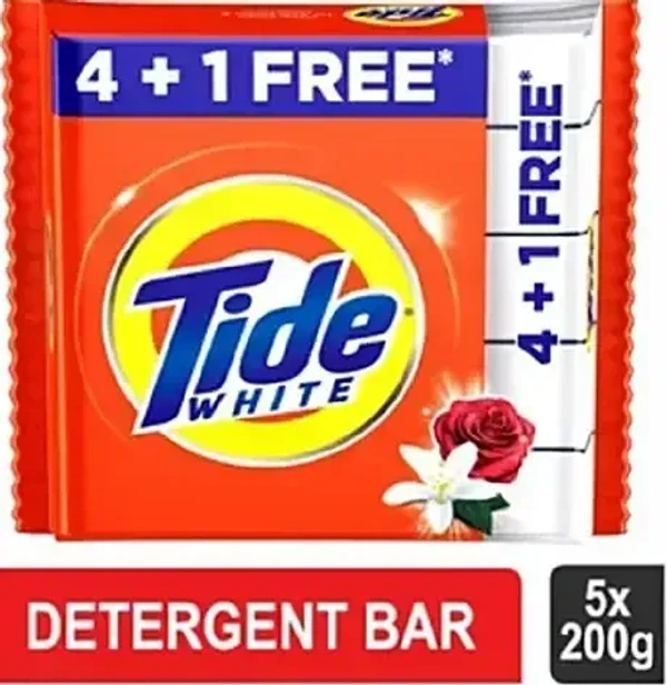 Tide Detergent White Bar Soap Value Pack (Pack of 5X200g), 1 kg - 1 Kg