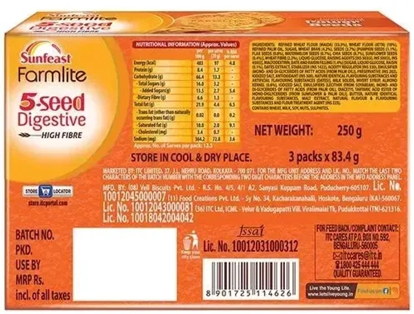 Sunfeast Farmlite Biscuits 5 Seed Digestive, 250g - 250g