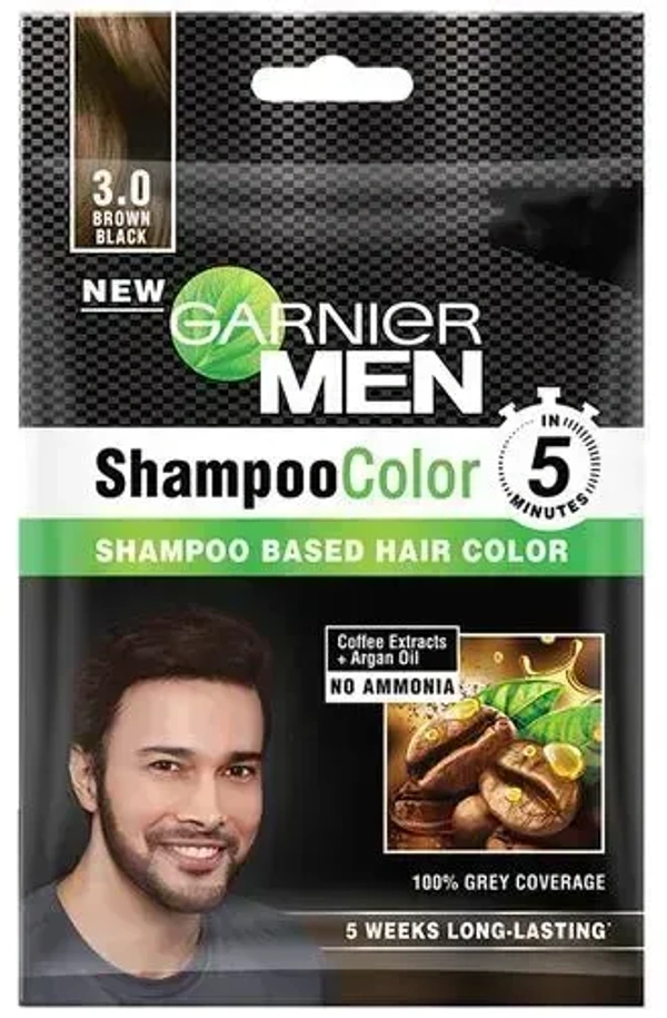 Garnier Men Shampoo Color Shade 3.0 Brown Black, 10 ml + 10 ml - 10 ml + 10 ml