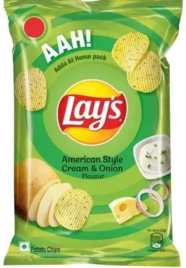 Lay's Potato Chips American Style Cream& Onion Flavour Pack, 190g - 157g