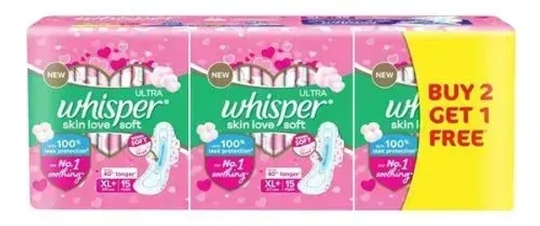 Whisper Ultra Soft Air Fresh Sanitary Pads XL+ Buy 2 Get 1 Free, 45 pads - 45 pads