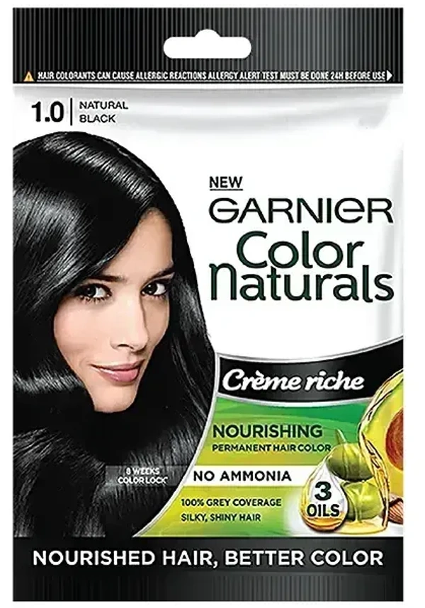 Garnier Color Naturals Cr�me Riche Hair Colour (Women) Shade 1 Natural Black Sachet, 60g - 60g