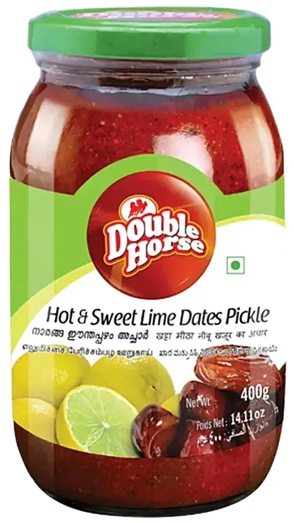 Double Horse Hot / Sweet Lime Dates Pickle, 400g - 400g