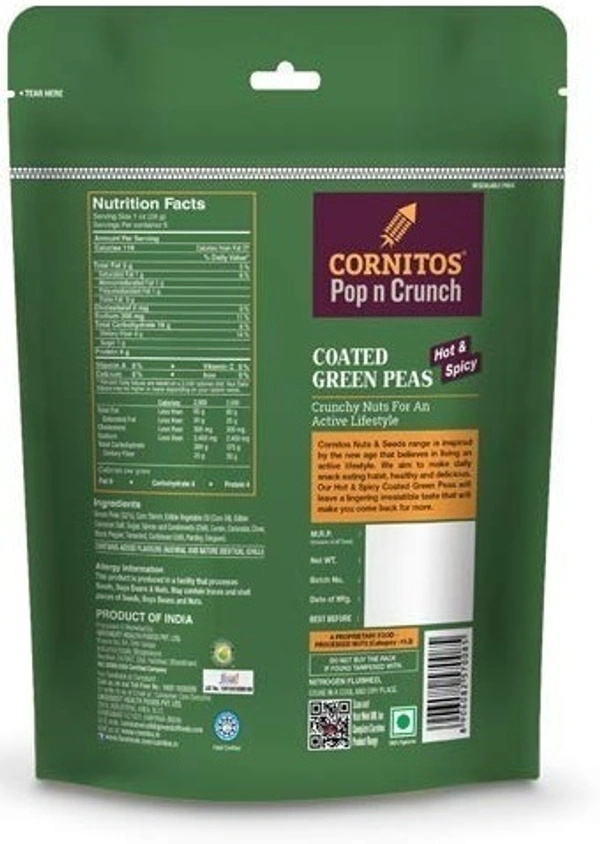 Cornitos Coated Green Peas Hot& Spicy, 150g - 150g