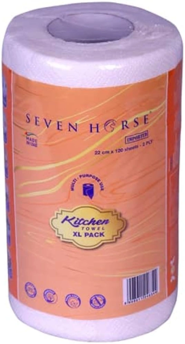 Seven Horse Kitchen Towel XL Pack (Multi-Purpose Use), 22 cm x 120 Sheets, 2 Ply, 1 pcs - 120 Sheets