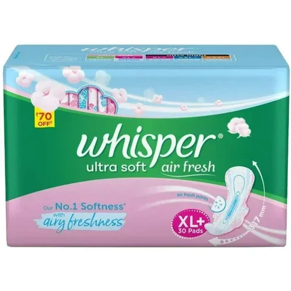 Whisper Ultra Soft Air Fresh Pores XL 30 Sanitary Pads - 30 Nos