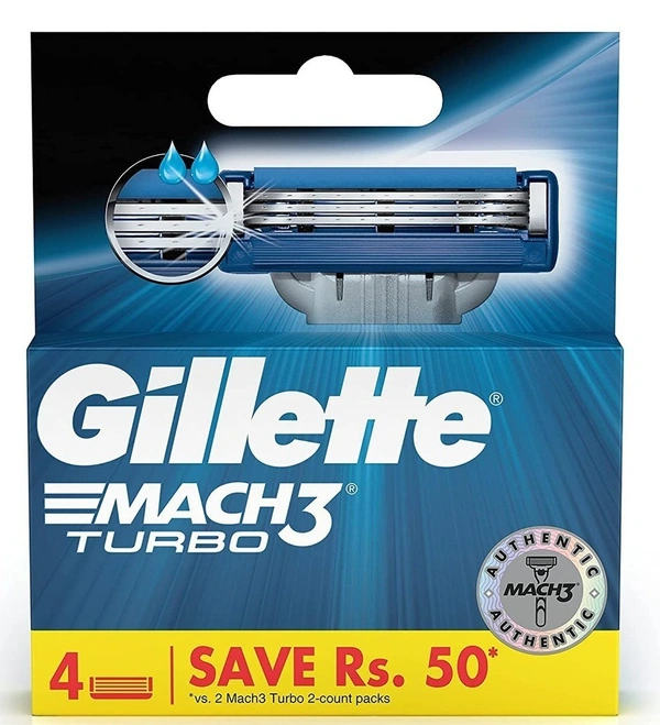 Gillette Mach 3 Turbo Manual Shaving Razor Blades Cartridge, 4 pcs - 4 pcs