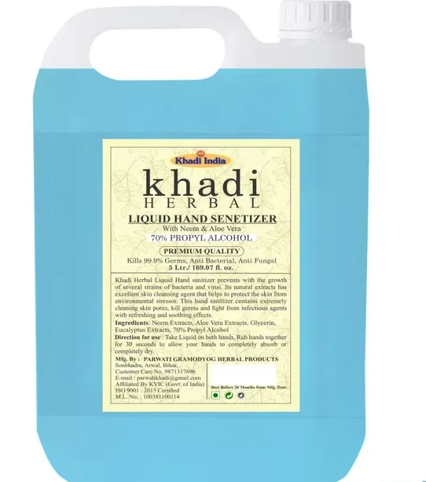 Khadi Herbal Hand Sanitizer (70% Alcohol Gel) With Jerry Can, 5 ltr