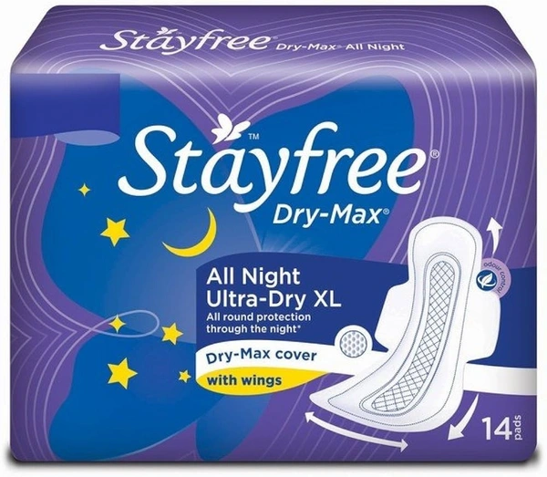 StayFree Stayfree Dry Max Dry Max Cover With Wings All Night Ultra Dry (XL), 14 pads - 14 pads