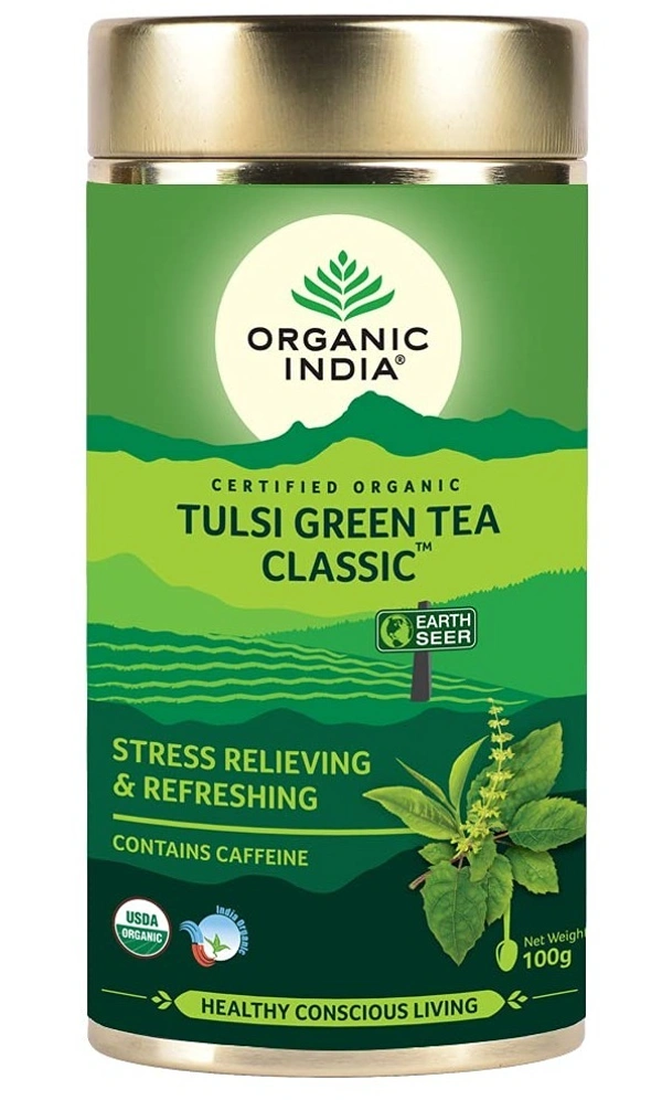 Organic India Tulsi Green Tea Classic 100g Tin - 100g