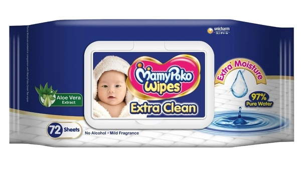 Mamy Poko MamyPoko Extra Clean Wipes Aloe Vera Extract, 72 Sheets