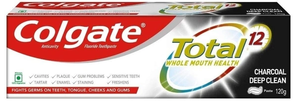 Colgate Charcoal Deep Clean Total Whole Mouth Clean Anticavity Fluoride Toothpaste, 120g - 120g